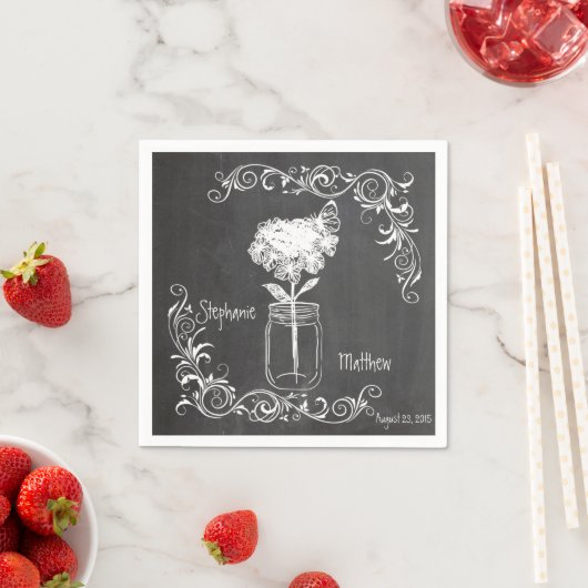 CHALKBOARD MASON JAR GARDEN WEDDING NAPKINS SERVETTEN (Insitu)