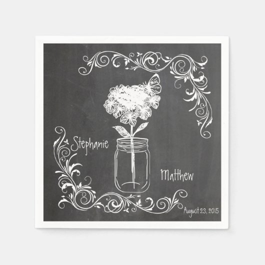 CHALKBOARD MASON JAR GARDEN WEDDING NAPKINS SERVETTEN (Voorkant)