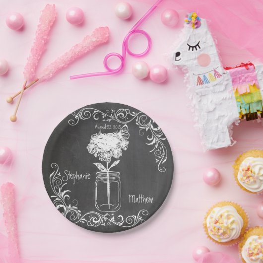 CHALKBOARD MASON JAR GARDEN WEDDING PAPIER BORDEN PAPIEREN BORDJE (Feest)