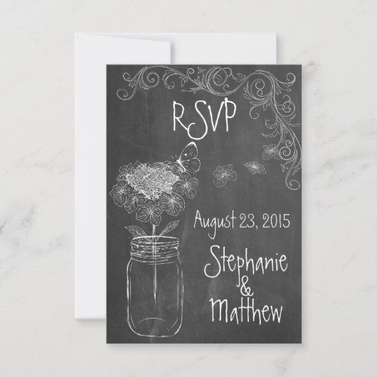 CHALKBOARD MASON JAR GARDEN WEDDING RSVP (Voorkant)