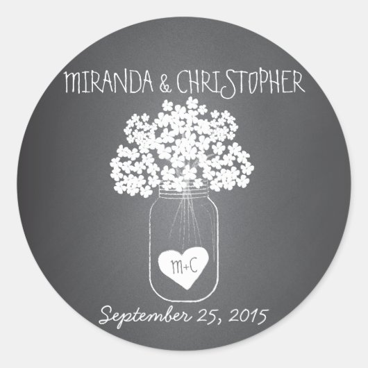 Chalkboard Mason Jar Gepersonaliseerde Favor Stick Ronde Sticker (Voorkant)