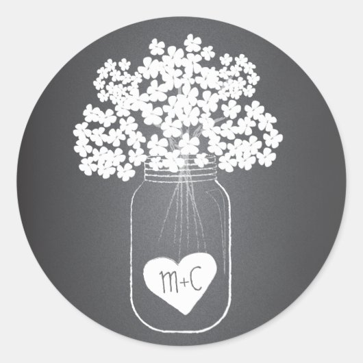 Chalkboard Mason Jar Gepersonaliseerde Favor Stick Ronde Sticker (Voorkant)