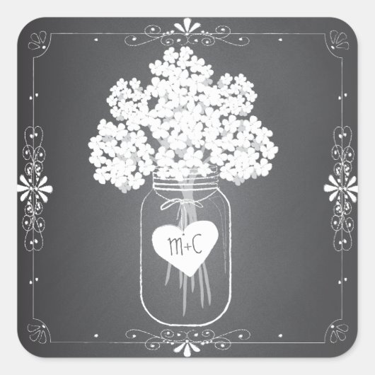 Chalkboard Mason Jar Gepersonaliseerde Favor Stick Vierkante Sticker (Voorkant)