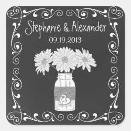 Chalkboard Mason Jar Gepersonaliseerde Favor Stick Vierkante Sticker