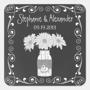 Chalkboard Mason Jar Gepersonaliseerde Favor Stick Vierkante Sticker