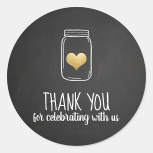 Chalkboard Mason Jar Gold Heart Weddenschap Ronde Sticker