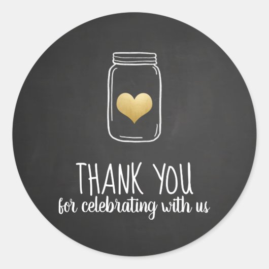 Chalkboard Mason Jar Gold Heart | Weddenschap Ronde Sticker (Voorkant)