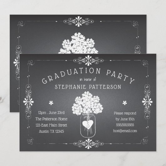 Chalkboard Mason Jar Graduation Party Kaart (Voorkant / Achterkant)