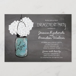 Chalkboard Mason Jar Hydrangeas Engagement Party Kaart