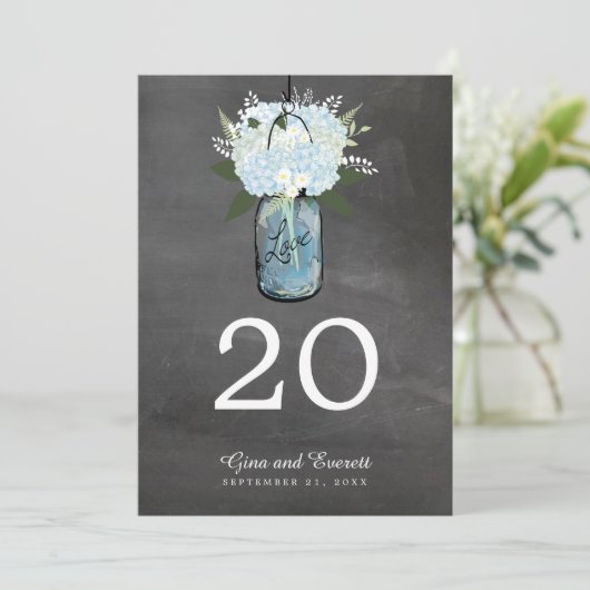 Chalkboard Mason Jar Hydrangeas | Tabelnummer Kaart (Staand voorkant)