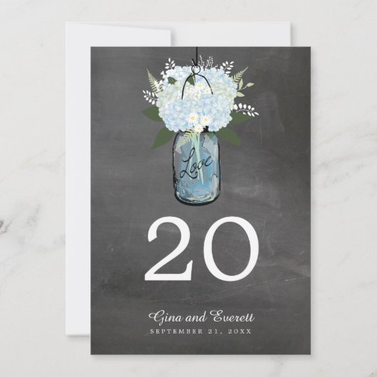 Chalkboard Mason Jar Hydrangeas | Tabelnummer Kaart (Achterkant)