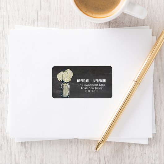 Chalkboard Mason Jar Hydrangeas | Wedding Etiket (Insitu)