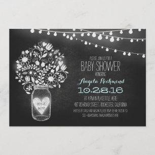 chalkboard mason jar & light Baby shower nodigen Kaart