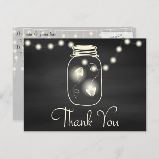 Chalkboard Mason Jar met vuurvliegende Bedankt Briefkaart (Voorkant / Achterkant)