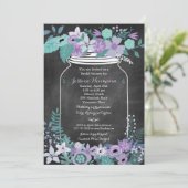 Chalkboard Mason Jar Paars Floral Vrijgezellenfees Kaart (Staand voorkant)