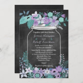Chalkboard Mason Jar Paarse Aqua Floral Wedding Kaart (Voorkant / Achterkant)