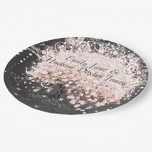 Chalkboard Mason Jar Pink Heart Leaf Firefly Papieren Bordje (Gekanteld)