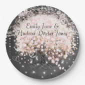 Chalkboard Mason Jar Pink Heart Leaf Firefly Papieren Bordje (Voorkant)