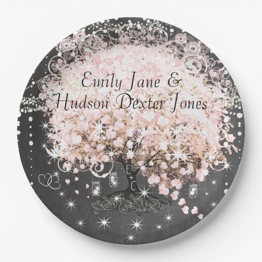 Chalkboard Mason Jar Pink Heart Leaf Firefly Papieren Bordje (Voorkant)