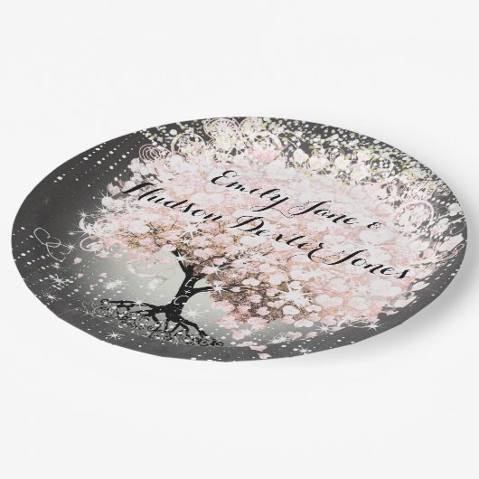 Chalkboard Mason Jar Pink Heart Leaf Firefly Papieren Bordje (Gekanteld)