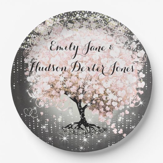 Chalkboard Mason Jar Pink Heart Leaf Firefly Papieren Bordje (Voorkant)