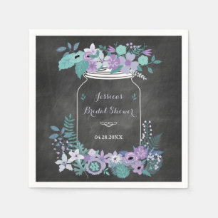 Chalkboard Mason Jar Purple Floral Bridal Shower Servet