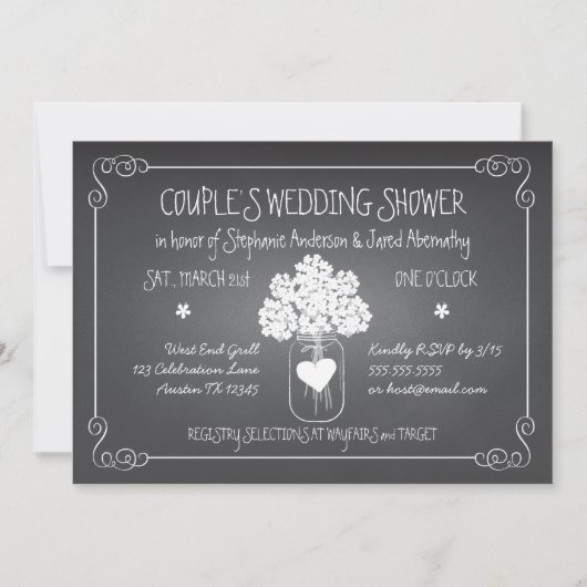 Chalkboard Mason Jar Rustic Couples Wedding Shower Kaart (Voorkant)