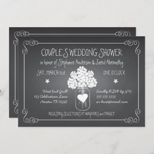 Chalkboard Mason Jar Rustic Couples Wedding Shower Kaart (Voorkant / Achterkant)