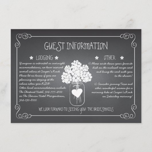 Chalkboard Mason Jar Rustic Guest-kaart Informatiekaartje (Voorkant)