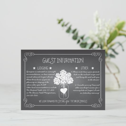 Chalkboard Mason Jar Rustic Guest-kaart Informatiekaartje (Staand voorkant)