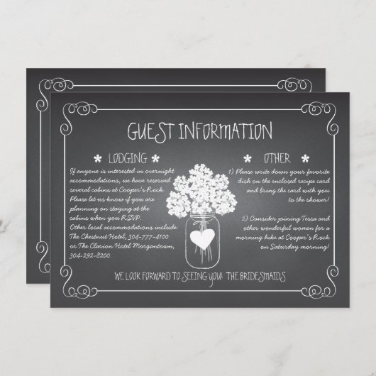 Chalkboard Mason Jar Rustic Guest-kaart Informatiekaartje (Voorkant / Achterkant)