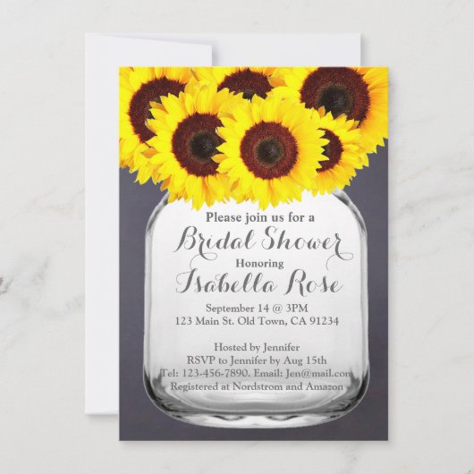 Chalkboard Mason Jar Sunflower Invitations Kaart (Voorkant)