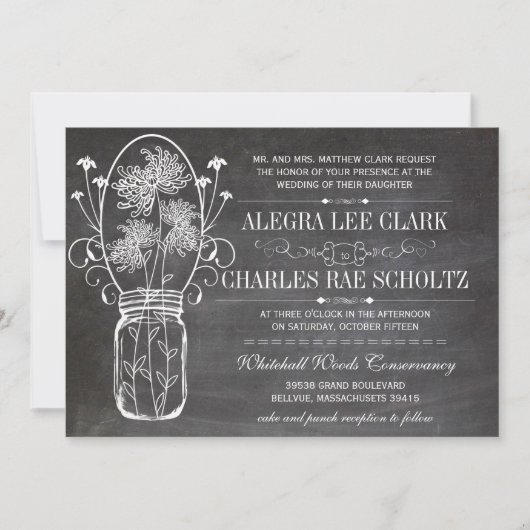 Chalkboard Mason Jar Typografie Invite Kaart (Voorkant)