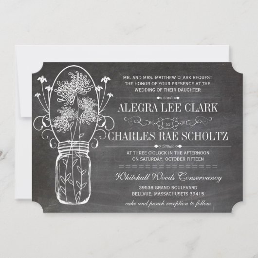 Chalkboard Mason Jar  Typografie Invite Kaart (Voorkant)