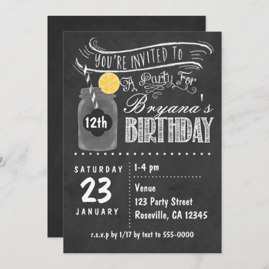Chalkboard Mason Jar verjaardagsfeestje uitnodigin Kaart (Voorkant / Achterkant)