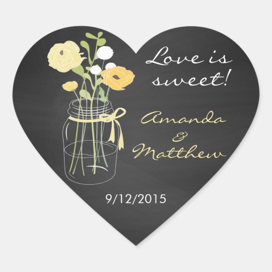 Chalkboard Mason Jar Wedding Favor Stickers (Voorkant)