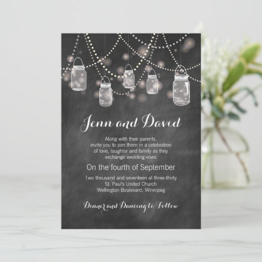Chalkboard Mason Jar Wedding Invitation Kaart (Staand voorkant)