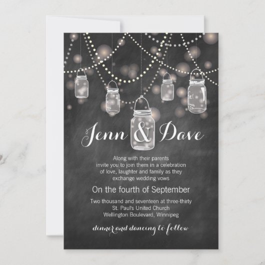 Chalkboard Mason Jar Wedding Invitation Kaart (Voorkant)