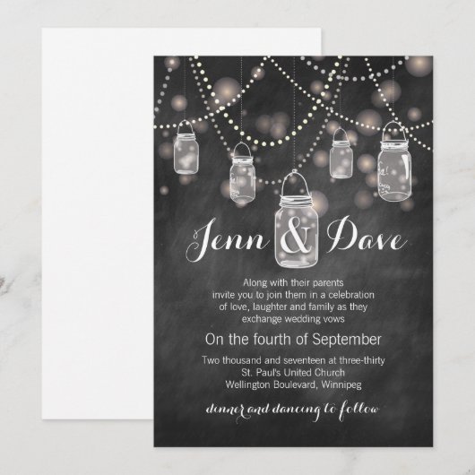 Chalkboard Mason Jar Wedding Invitation Kaart (Voorkant / Achterkant)