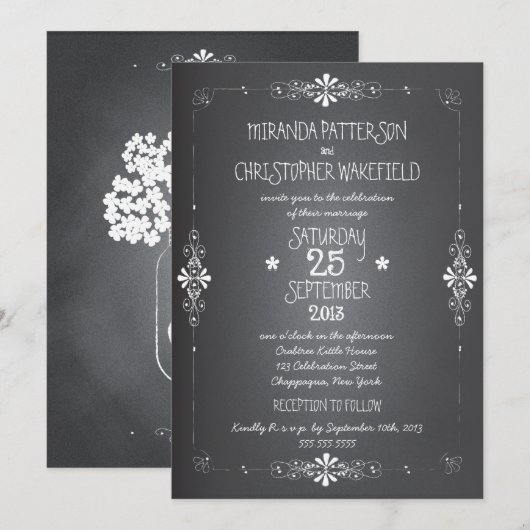 Chalkboard Mason Jar Wedding Invitation met RSVP Kaart (Voorkant / Achterkant)