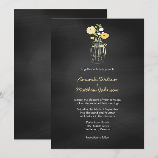 Chalkboard Mason Jar Wedding Invitations Kaart (Voorkant / Achterkant)