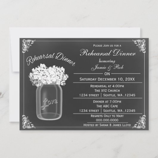 Chalkboard Mason jars Wedding Rehearsal Invites Kaart (Voorkant)