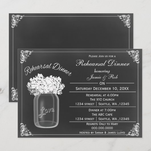 Chalkboard Mason jars Wedding Rehearsal Invites Kaart (Voorkant / Achterkant)