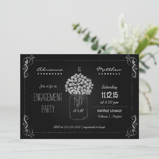  Chalkboard MasonJar Engagement Party Kaart (Staand voorkant)