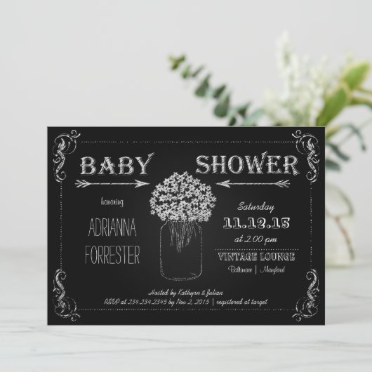  Chalkboard MasonJar Flowers Baby shower Kaart (Staand voorkant)