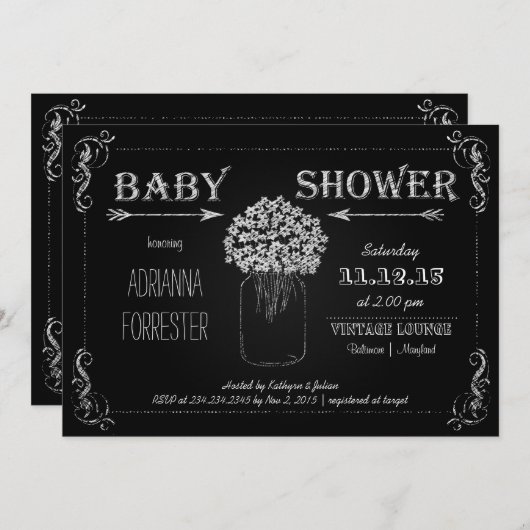  Chalkboard MasonJar Flowers Baby shower Kaart (Voorkant / Achterkant)