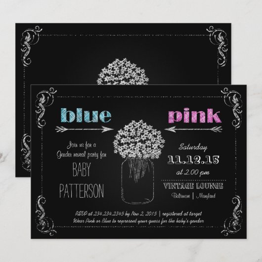  Chalkboard MasonJar Flowers Gender onthulling Kaart (Voorkant / Achterkant)