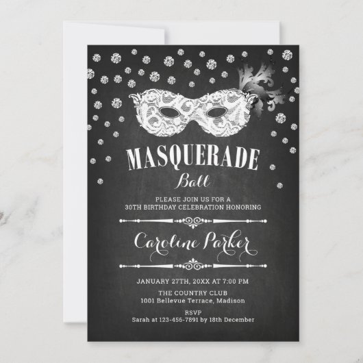 Chalkboard Masquerade Ball Verjaardagsfeest Kaart (Voorkant)