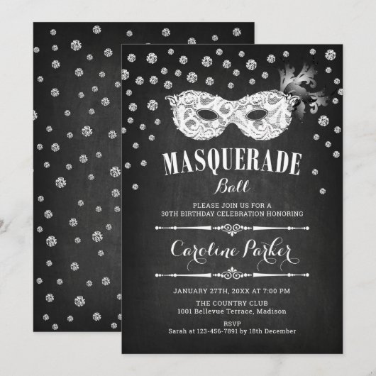 Chalkboard Masquerade Ball Verjaardagsfeest Kaart (Voorkant / Achterkant)
