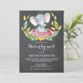 Chalkboard Meisje Olifant Baby shower per Mail Kaart (Staand voorkant)